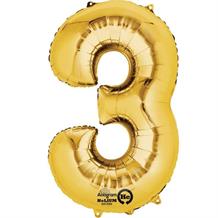 Anagram Gold 35" Number 3 Supershape Foil | Helium Balloon