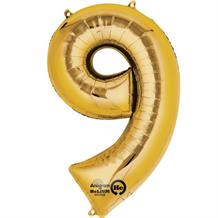 Anagram Gold 35" Number 9 Supershape Foil | Helium Balloon