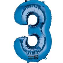Anagram Blue 35" Number 3 Supershape Foil | Helium Balloon