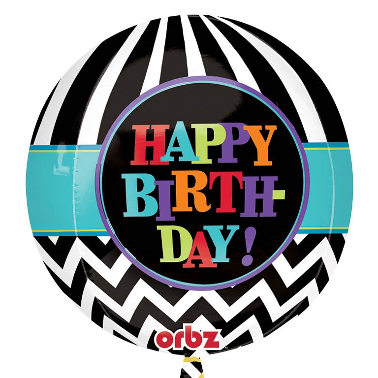 Chevron Happy Birthday 15&#34; Sphere Shaped Foil | Helium Balloon