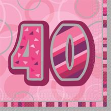 Pink Glitz 40th Birthday Party Napkins - Napkins