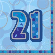 Blue Glitz 21st Birthday Party Napkins - Napkins