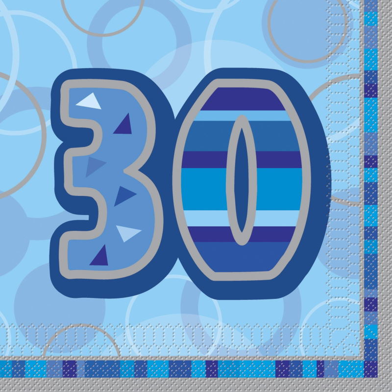 Blue Glitz 30th Birthday Party Napkins - Napkins