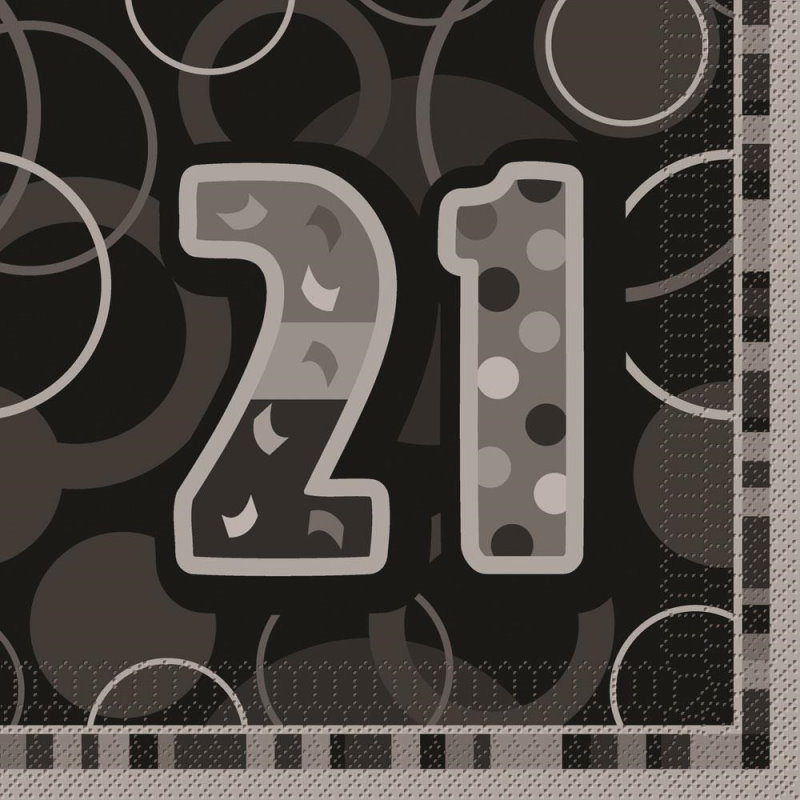 Black Glitz 21st Birthday Party Napkins | Serviettes