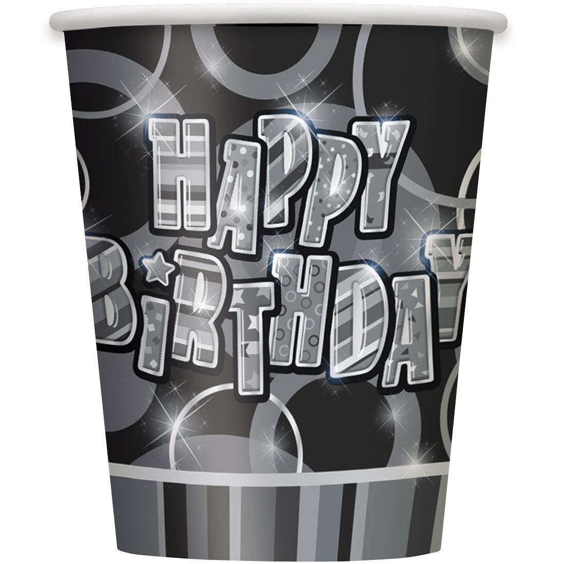 Black Glitz Happy Birthday Party Cups