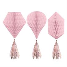 Rose Gold Blush Party Honeycomb Decorations with Tassels