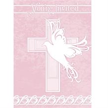 Pink Dove Cross Christening Party Invitations | Invites