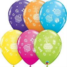 Colourful Cupcakes and Presents 11" Qualatex Latex Party Balloons