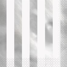 Silver Foil Striped Party Napkins | Serviettes