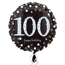 Gold Sparkle 100th Birthday 18" Foil | Helium Balloon