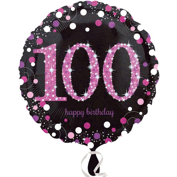 Pink Sparkle 100th Birthday 18&#34; Foil | Helium Balloon