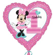 Minnie Mouse Heart 1st Birthday 18" Foil | Helium Balloon