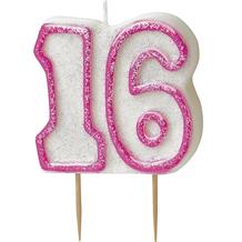Pink Glitz 16th Birthday Cake Number Candle  | Decoration