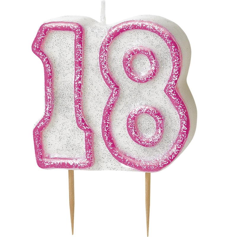 Pink Glitz 18th Birthday Cake Number Candle  | Decoration