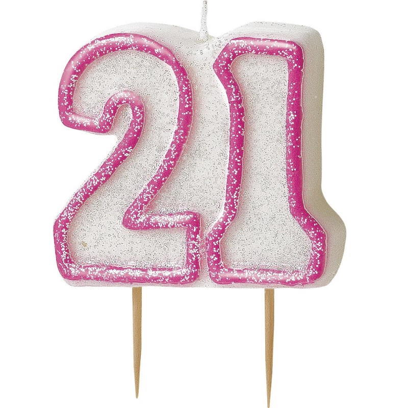 Pink Glitz 21st Birthday Cake Number Candle  | Decoration