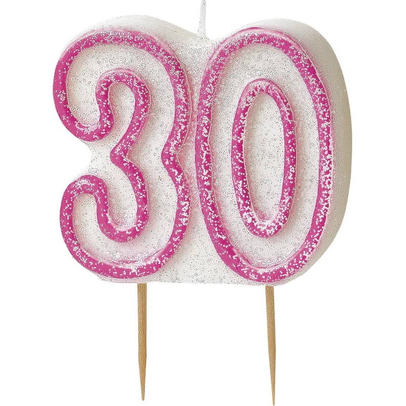 Pink Glitz 30th Birthday Cake Number Candle  | Decoration