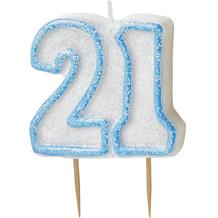 Blue Glitz 21st Birthday Cake Number Candle  | Decoration