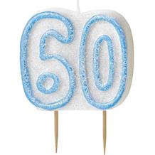 Blue Glitz 60th Birthday Cake Number Candle  | Decoration