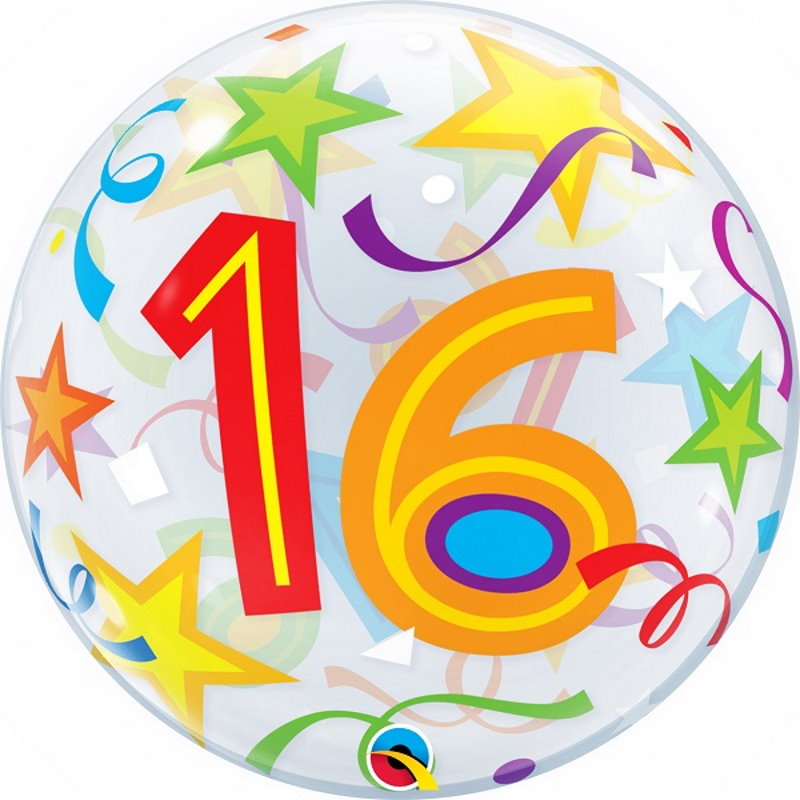 Colourful Stars 16th Birthday 22&#34; Qualatex Bubble Party Balloon