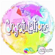 Holographic Star Patterns Congratulations 18" Foil | Helium Balloon