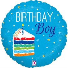 Birthday Boy Cake Blue 18" Foil | Helium Balloon