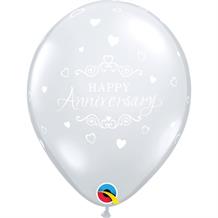 Happy Anniversary Hearts Diamond Clear 11" Latex Party Balloons