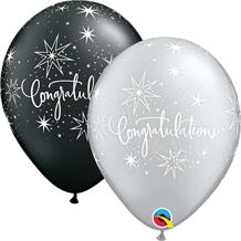 Silver and Black Congratulations Elegant 11" Qualatex Latex Party Balloons