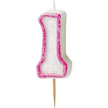 Pink Glitz 1st Birthday Cake Number Candle  | Decoration