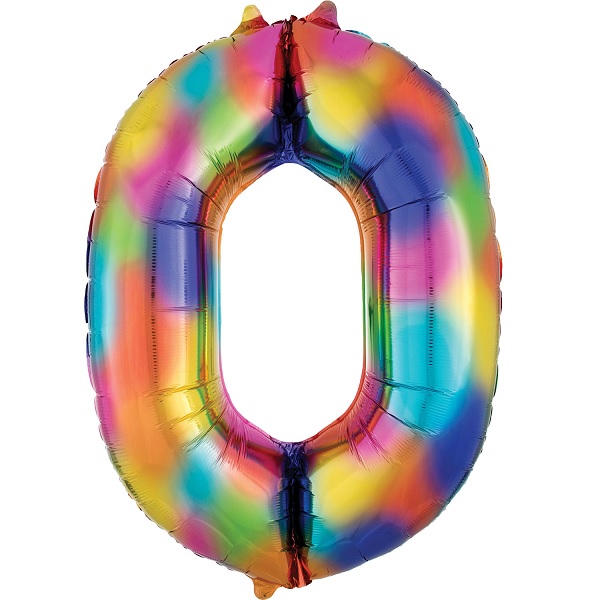 Rainbow Coloured Splash 35&#34; Number 0 Supershape Foil | Helium Balloon