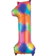 Rainbow Coloured Splash 35" Number 1 Supershape Foil | Helium Balloon