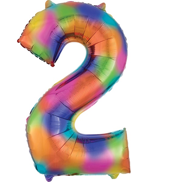 Rainbow Coloured Splash 35&#34; Number 2 Supershape Foil | Helium Balloon