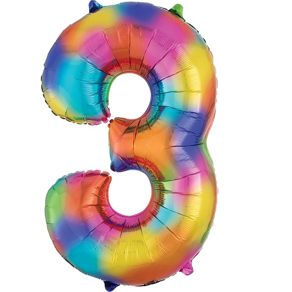 Rainbow Coloured Splash 35&#34; Number 3 Supershape Foil | Helium Balloon