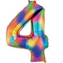 Rainbow Coloured Splash 35" Number 4 Supershape Foil | Helium Balloon