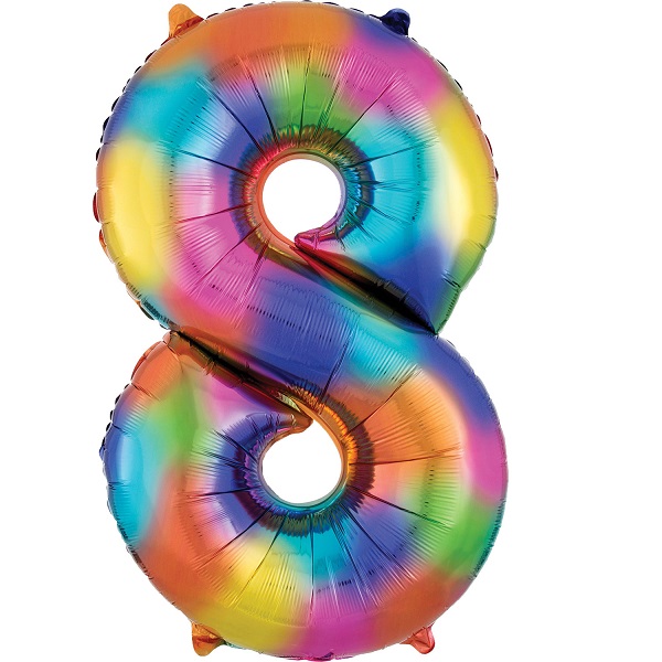 Rainbow Coloured Splash 35&#34; Number 8 Supershape Foil | Helium Balloon