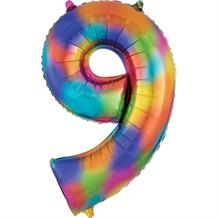 Rainbow Coloured Splash 35" Number 9 Supershape Foil | Helium Balloon