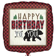 Little Lumberjack Bear 18" Happy Birthday Foil Balloon