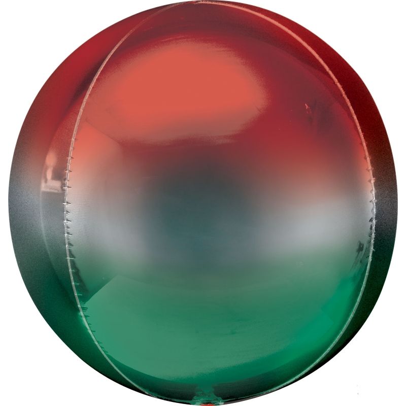 Red and Green Ombre 15&#34; Sphere | Orbz Shaped Foil | Helium Balloon