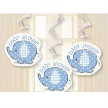 Blue Elephant Baby Shower Party Hanging Swirl Decorations