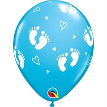 Blue Baby Footprints and Hearts | Baby Shower 11" Qualatex Latex Party Balloons