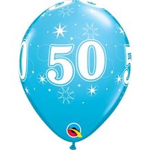 Blue Sparkle 50th Birthday 11" Qualatex Latex Party Balloons