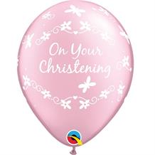 Baby Pink | Girl Christening Butterflies 11" Qualatex Latex Party Balloons