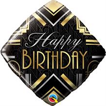 Diamond Art Deco Happy Birthday 18" Foil | Helium Balloon