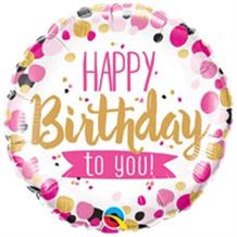 Pink and Gold Dots Happy Birthday to You 18" Foil | Helium Balloon