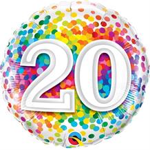 Age 20 Rainbow Confetti Birthday 18" Foil | Helium Balloon