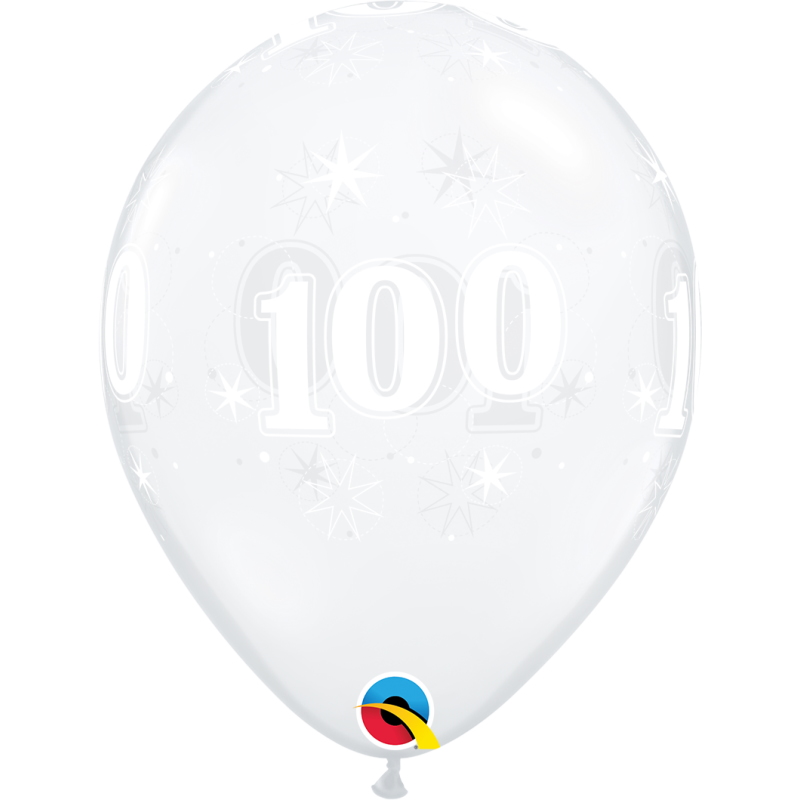100th Birthday Balloons Clear Sparkle (Latex) | Party Save Smile
