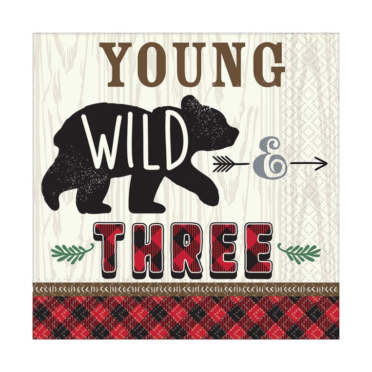 Little Lumberjack Bear &#34;Young, Wild And Three&#34; 33cm Napkins