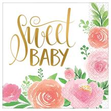 Floral Sweet Baby Girl 33cm Party Napkins | Serviettes