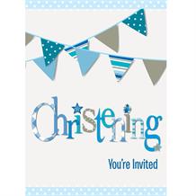 Blue Bunting Christening Party Invites | Invitations