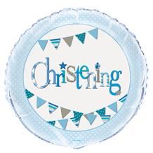 Blue Bunting Christening Party 18" Foil Helium Balloon