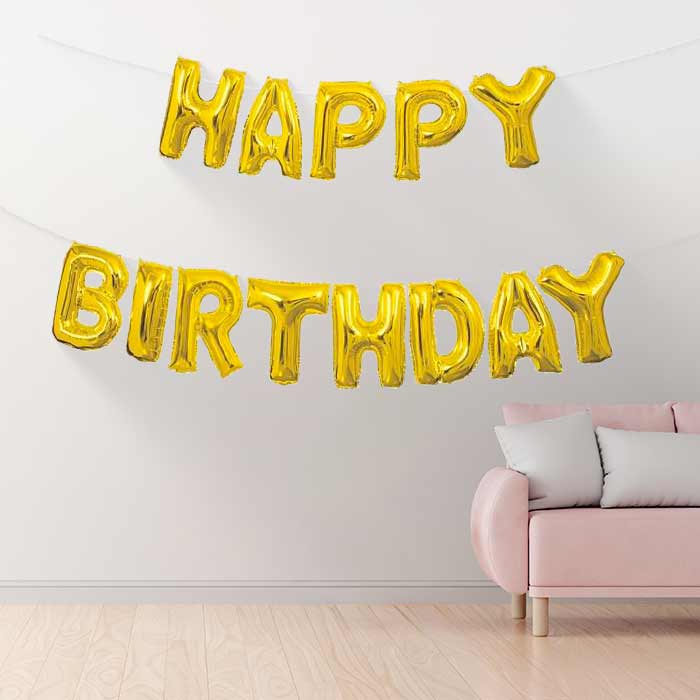 Gold Happy Birthday Letter Balloon Banner